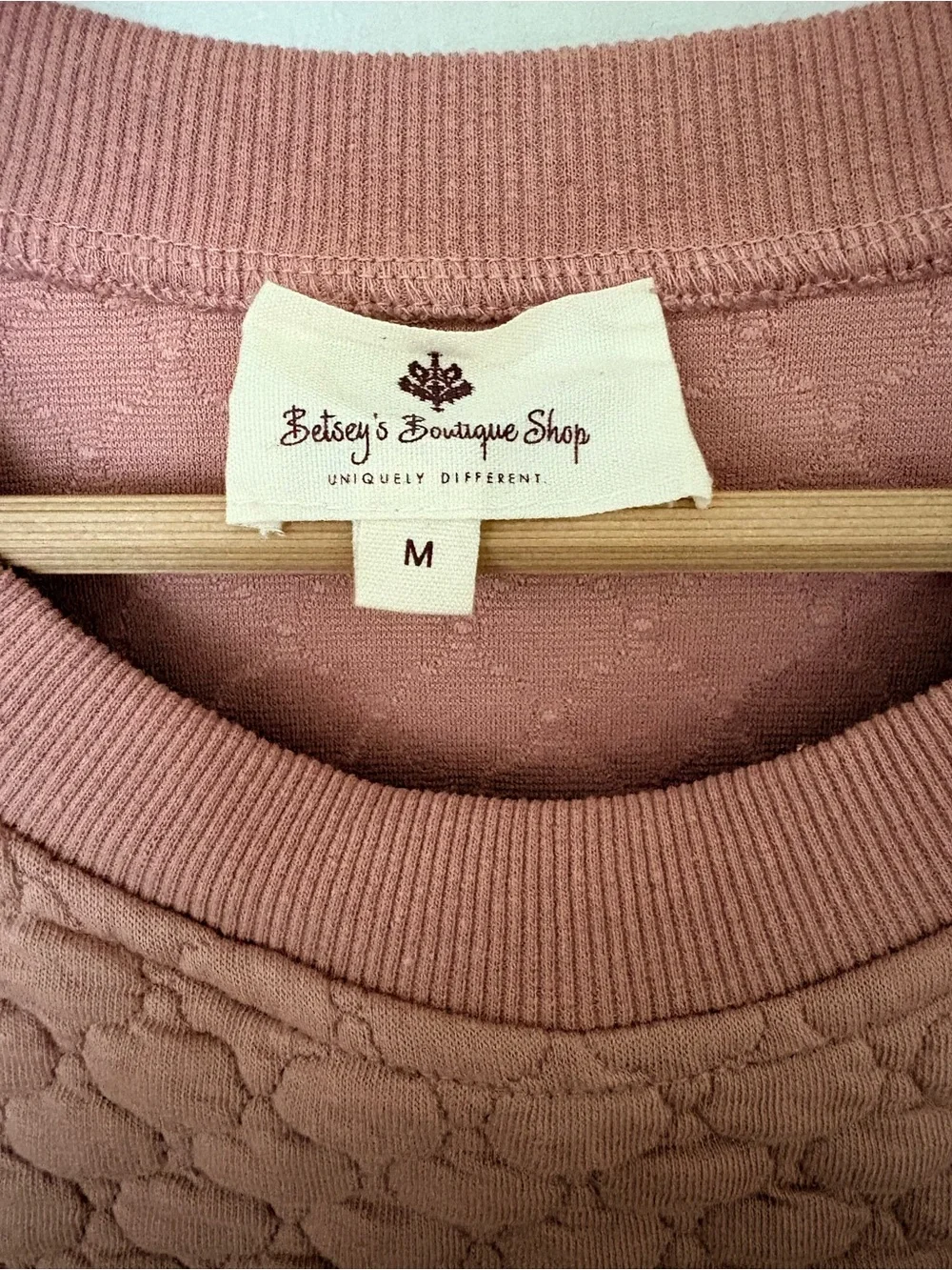 Beginning Boutique Quilted Dusty Rose Crewneck Sweater